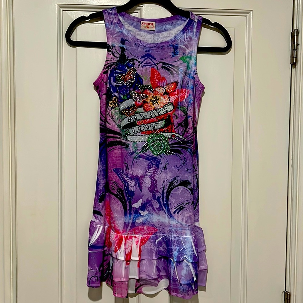 S Twelve Girls purple multicolor tank dress gypsy Always Love bling size XL 12